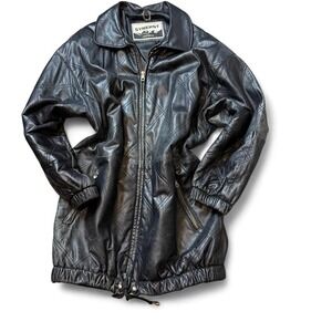 Vintage 90s Black‎ Leather Car Coat